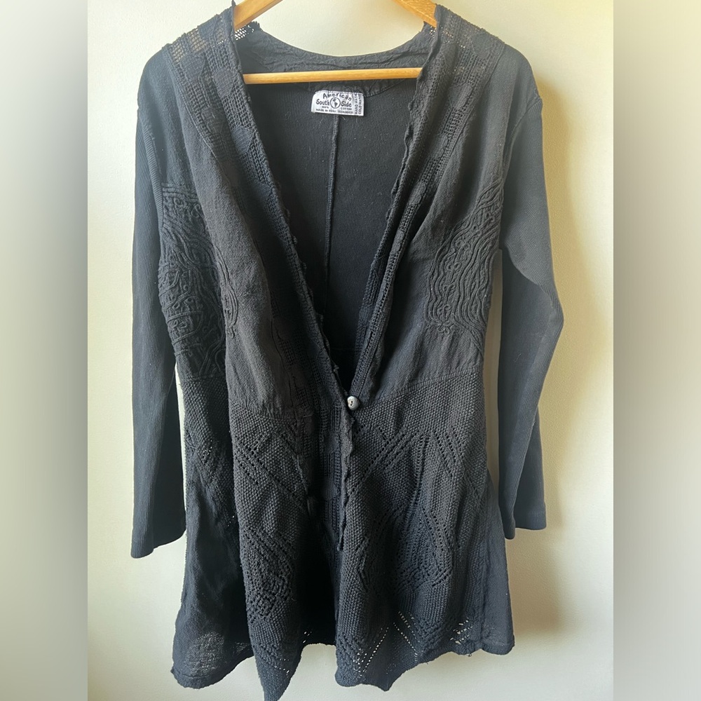 AMERICAN SOUTH SIDE Cotton Lace Cardigan Sweater‎ Boho Whimsigoth Crochet XL